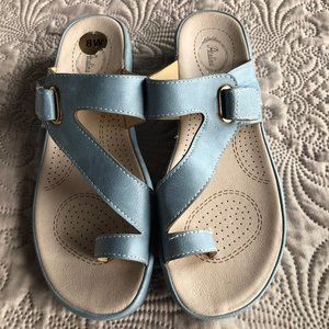 Size 8,  gray-blue slip-on sandals